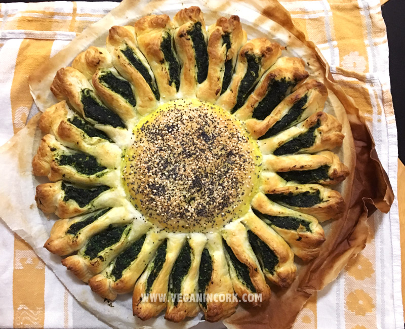 Vegan sunflower spinach and tofu pie