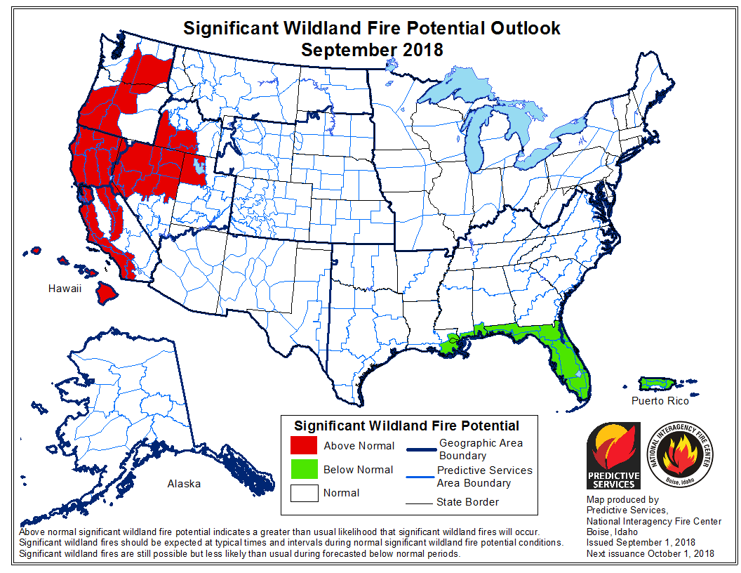 the national interagency fire center based in boise idaho puts out a monthly fire potential outlook here are the outlooks for september and october the national interagency fire center based in boise idaho puts out a monthly fire potential outlook here are the outlooks for september and october