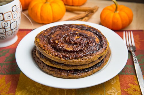 Pumpkin Cinnamon roll Pancakes with Caramel Cream Cheese Frosting Pumpkin Cinnamon roll Pancakes with Caramel Cream Cheese Frosting