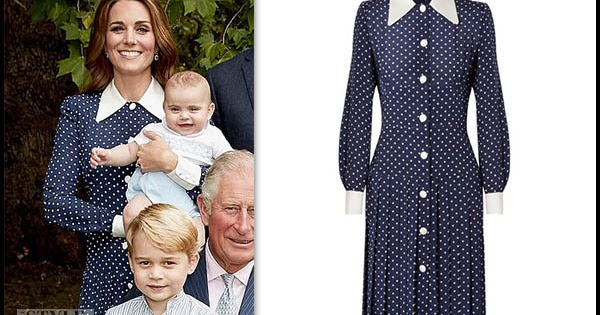 Kate Middleton in navy polka dot white collar dress worn in official ...