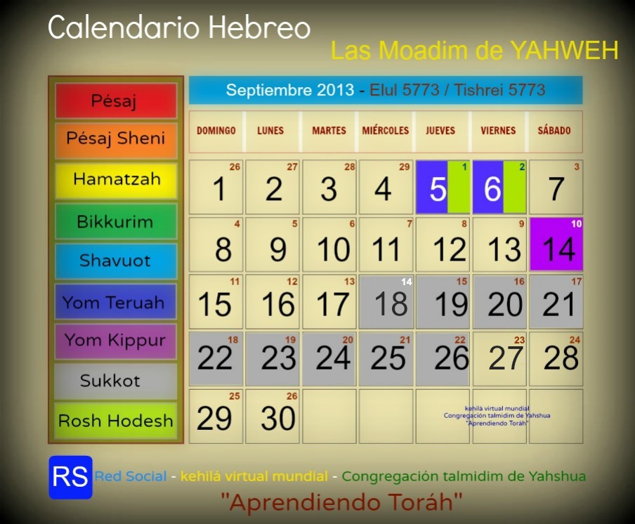 Calendario Hebreo Kehilá Hebrea Aprendiendo Toráh Septiembre