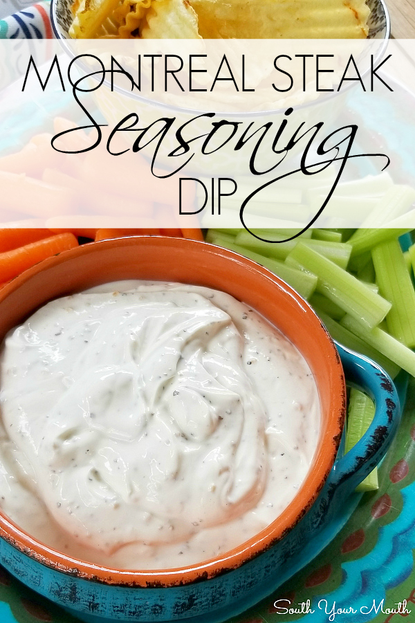 Montreal Steak Seasoning DIP! A super easy dip and baked potato topping recipe made with sour cream, Montreal Steak Seasoning and garlic perfect for dipping veggies and chips as well as slathering on baked potatoes!