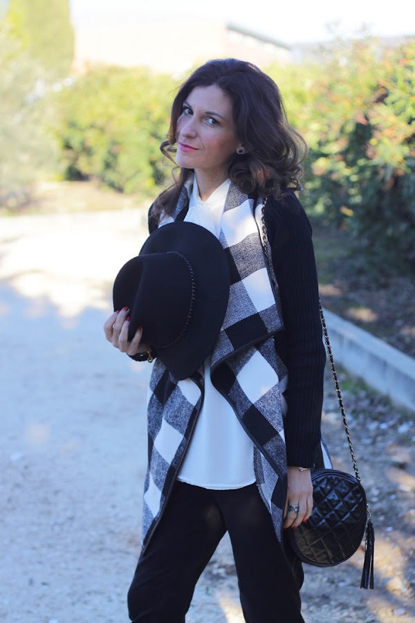 Black and White Plaid Coat
