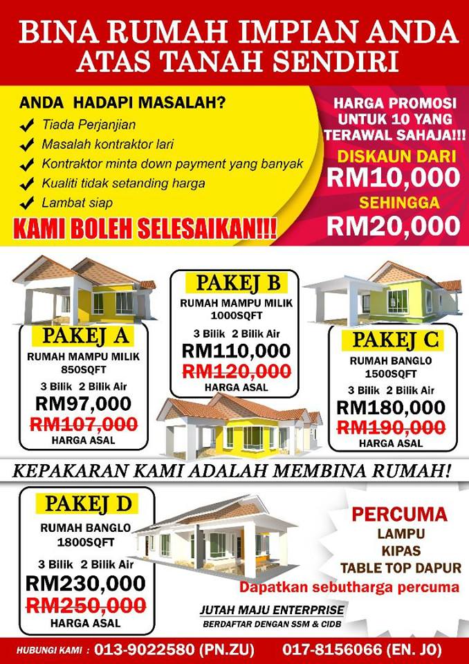 Jutah Maju Bagi Yang Luar Kawasan Harga Masih Sama A Tambah Sikit Kos Kami Nak Semua Orang Merasai Duduk Rumah Sendiri