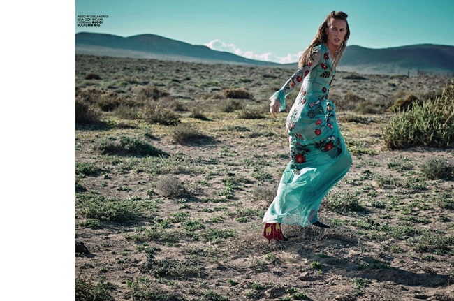Marie Claire Italia January 2016, Natasa Vojnovic Gucci 2016 Cruise Blue Embroidered Tulle Dress Editorials