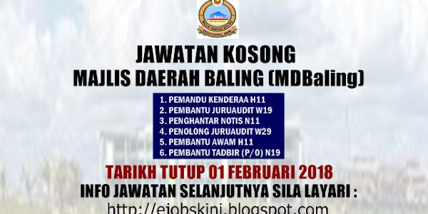 Jawatan Kosong Daerah Baling (MD Baling) - 01 Februari 2018