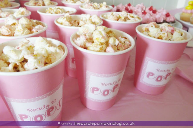 Ready to Pop Popcorn Cups for a Baby Shower at The Purple Pumpkin Blog