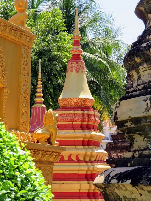 Colorful monuments at Wat Damnak in Siem Reap Cambodia