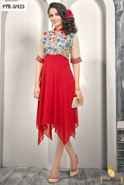 Valentine day gift special red color santoon designer kurti online shopping with discount offer sale