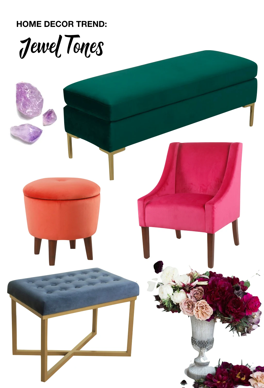 fall home decor trends | jewel tones | green velvet bench brushed gold feet