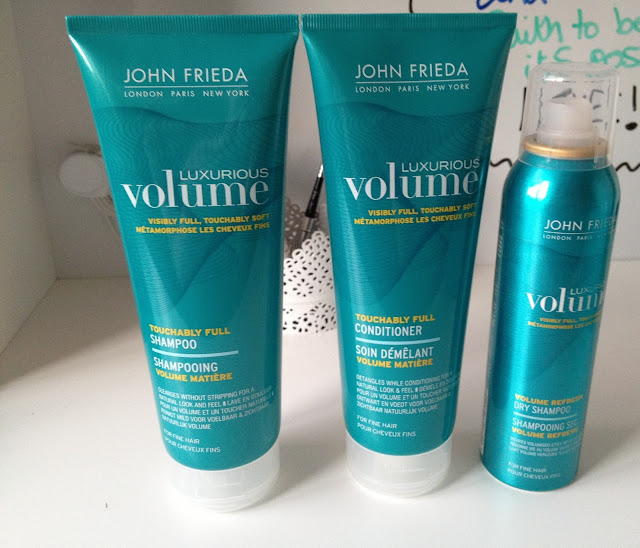 john frieda luxurious volume shampoo, conditioner and dry shampoo