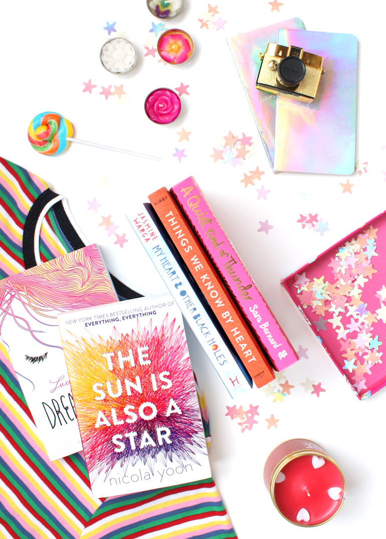 young adult books flatlay