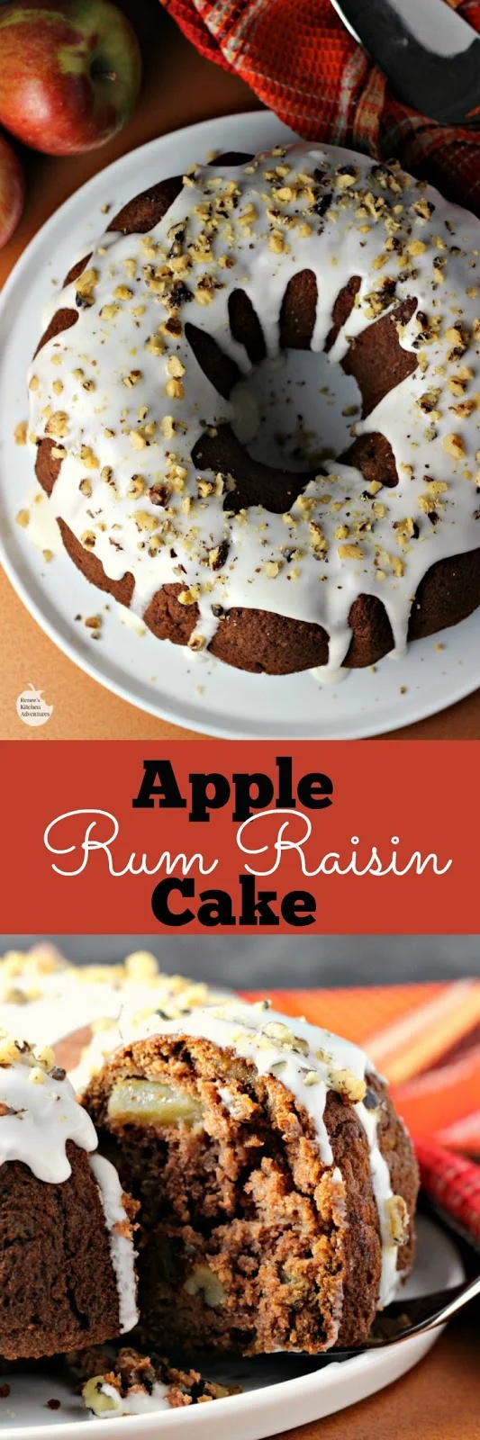 Apple Rum Raisin Cake | by Renee's Kitchen Adventures - A moist flavorful special occasion cake recipe perfect for your dessert spread for Thanksgiving or Christmas 