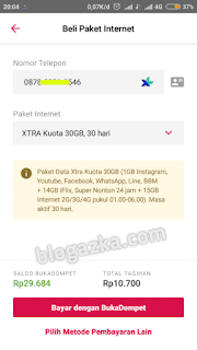 Pembelian paket internet Xtra Kuota 30gb harga 10 ribu melalui aplikasi Bukalapak Pembelian paket internet Xtra Kuota 30gb harga 10 ribu melalui aplikasi Bukalapak
