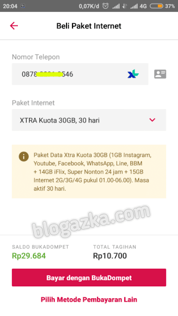 Pembelian paket internet Xtra Kuota 30gb harga 10 ribu Pembelian paket internet Xtra Kuota 30gb harga 10 ribu