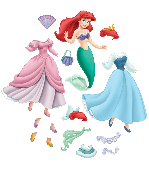 Baú da Web Boneca de papel para montar princesa Ariel com roupas para imprimir