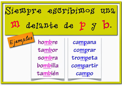 Resultado de imagen de delante de p y b se escribe m