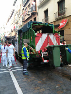 Clearing the Garbage from Old Town street in Pamplona.