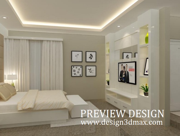 Pembuatan Desain Ktu Interior Kamar Tidur Utama Minimalis Modern Simple Elegan Finishing Duco Putih Tulang Jasa Design 3dmax Sketchup Autocad 2d Photoshop