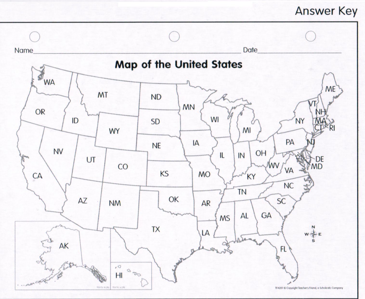 Marli & Me: US Map Answer Key-Child's Lit Project