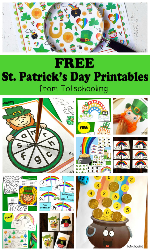 FREE St. Patrick's Day printables for toddlers, preschool and kindergarten kids. Large collection of activities including alphabet, letter tracing, counting, sight words, tracing, coloring, playdough mats,do-a-dots, puzzles, games and more!