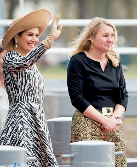 Dutch Queen Maxima, and Infrastructure and Environment Minister Melanie Schultz van Haegen ride a boat during the opening of the Maxima Channel in Rosmalen