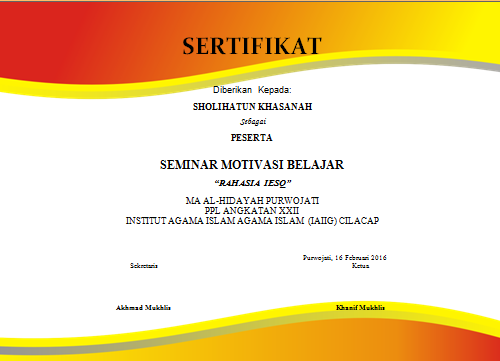 Contoh Sertifikat Seminar Format ms Word