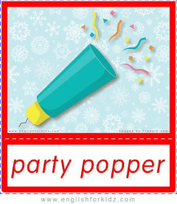 Party popper, ESL flashcards Christmas vocabulary
