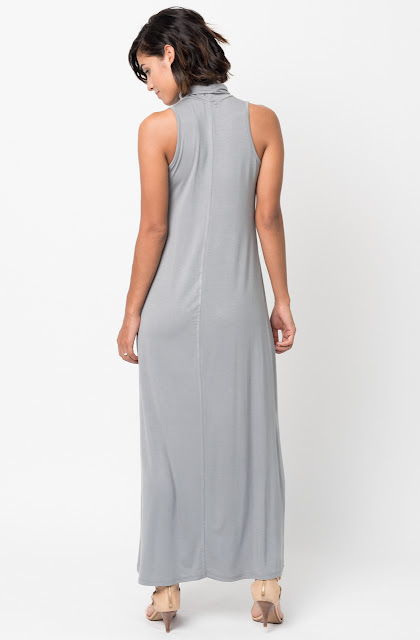 Shop for Grey Sleeveless Turtleneck Collar Mock Neck Maxi dress online on caralase.com