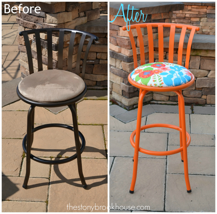 Barstool Makeover Boring To Bright The Stonybrook House Orange Barstool Before And After