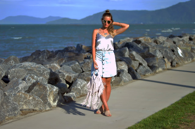 summer outfit idea denim skirt silk cami mules summer outfit idea denim skirt silk cami mules