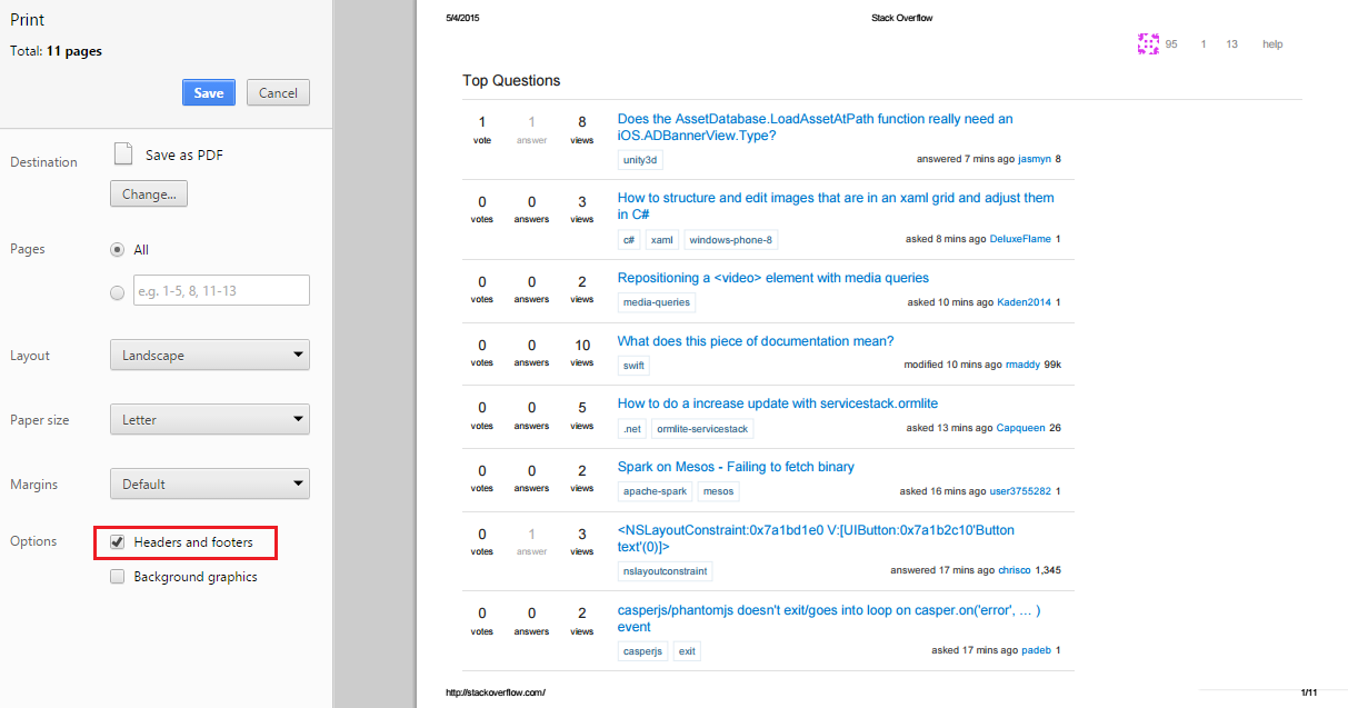 Remove Header & Footer from Print Preview in Google Chrome