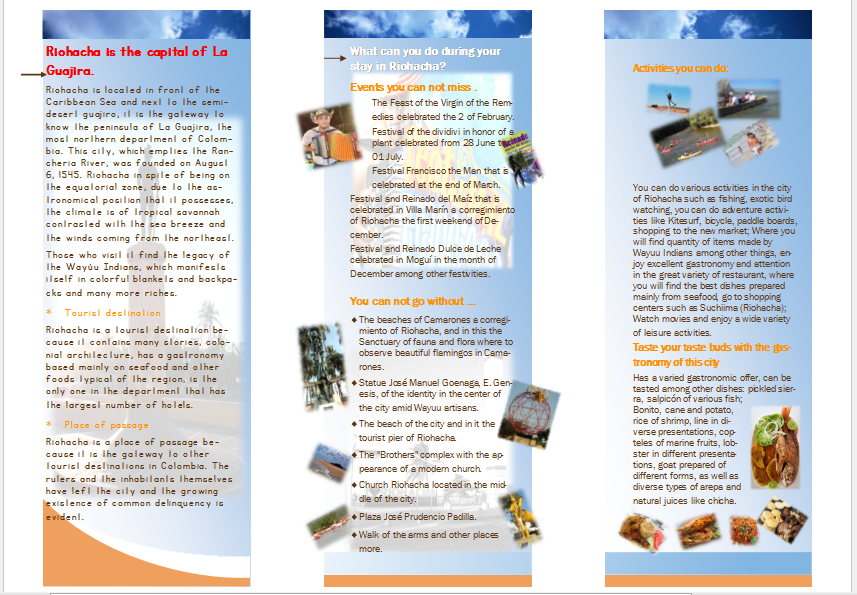 Folleto en ingles sobre la ciudad de Riohacha. LA MUSICA ES MI