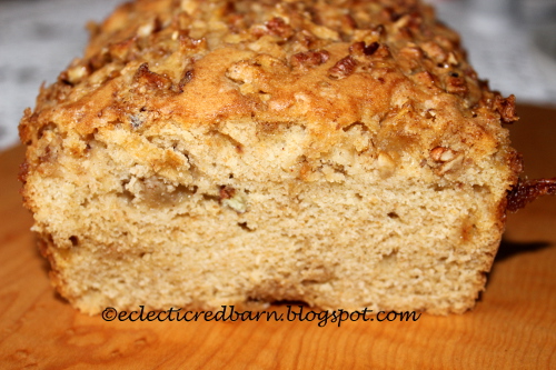 Glazed Apple and Pecan Bread. Share NOW. #dessert #breakfast #breads #apples #pecans #eclecticredbarn