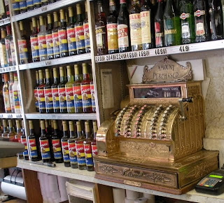 Vintage cash register inside Lucca supermarket in San Francisco