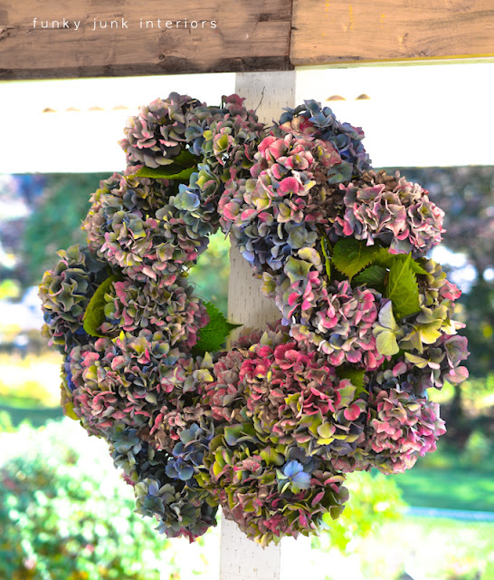 Make a hydrangea wreath in 5 minutes! via Funky Junk Interiors