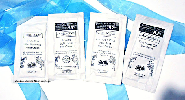 REVIEW ON ANTIPODES KIWI SEED OIL EYE CREAM, ANTIPODES AVOCADO PEAR NOURISHING NIGHT CREAM, ANTIPODES ORGANIC REJOICE LIGHT FACIAL DAY CREAM&ANTIPODES JUBILATION HAND & BODY CREAM