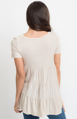 Buy now oatmeal Short Sleeve Ruffled Tiered Tunic Online $10 -@caralase.com