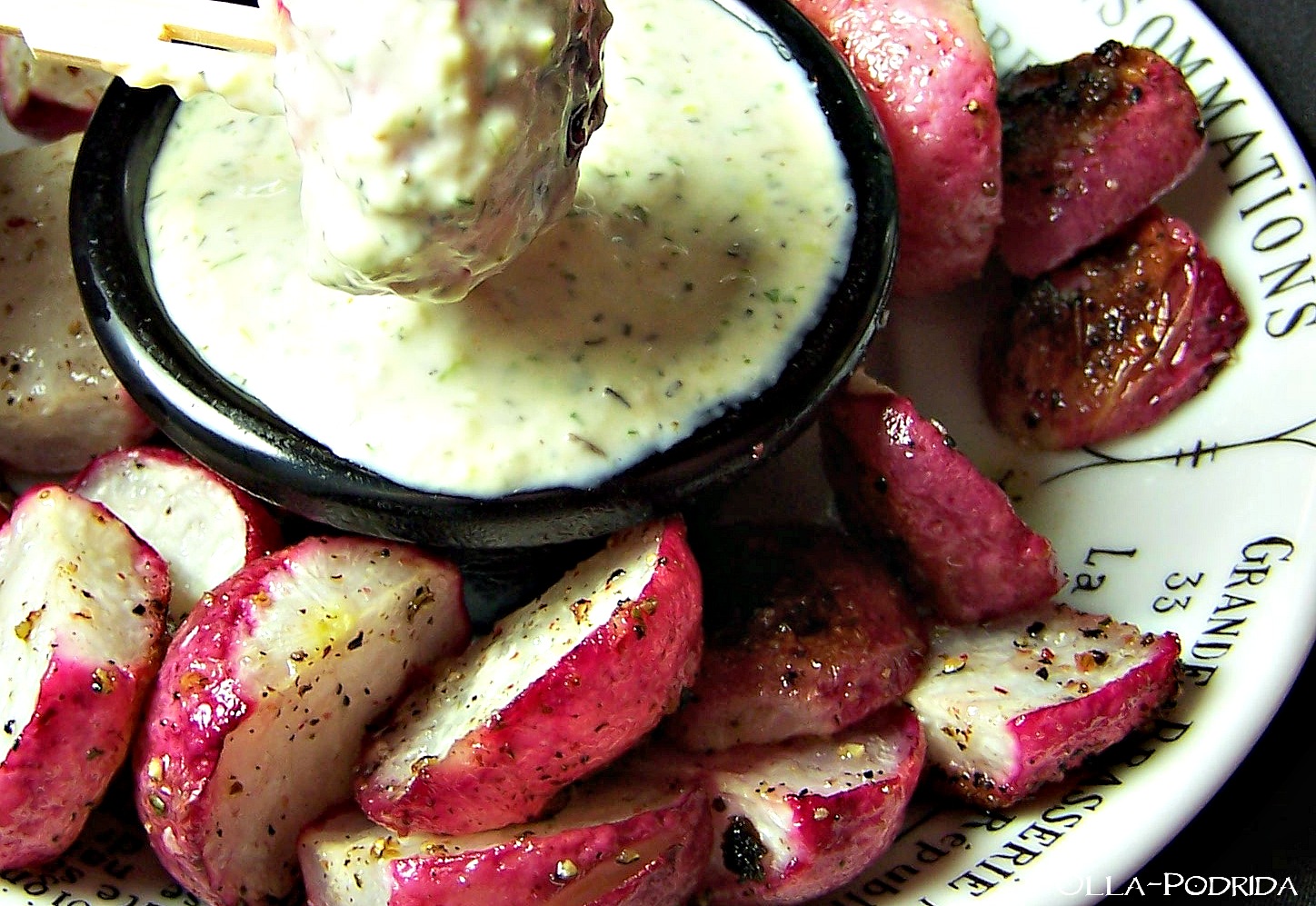 OllaPodrida Roasted Radishes with Green Goddess Dressing