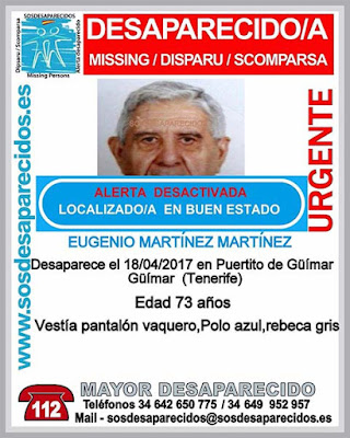 El hombre mayor desaparecido en el Puertito de Güimar localizado en buen estado: Eugenio Martínez Martínez