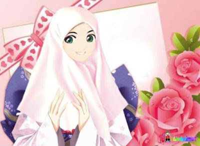 kartun muslimah cantik berdoa