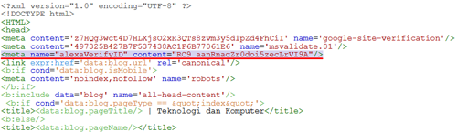 Letak kode HTML Alexa di bawah kode <head> Letak kode HTML Alexa di bawah kode <head>