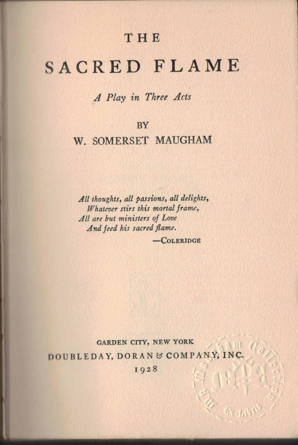 title page of The Sacred Flame 1928