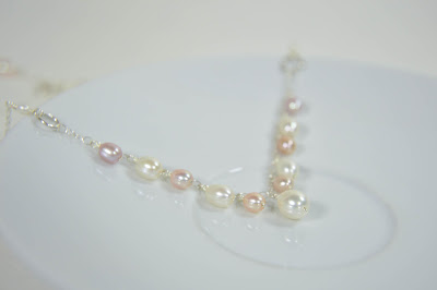 white and mauve pink pearl bridal statement necklace sterling silver