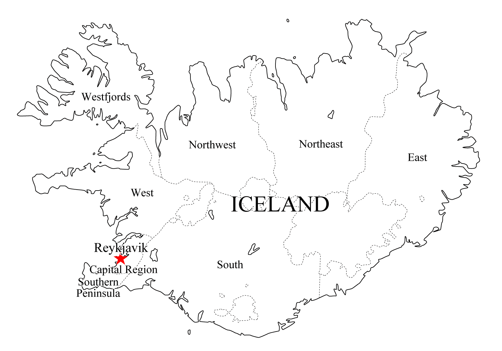Politische Landkarte von Island (mit Verwaltungsgrenzen, Englisch