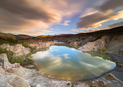 Blue Lake, St Bathans at Sunrise Blue Lake, Central Otago, New Zealand, NZ, St Bathans, Sunrise, Vulcan Hotel