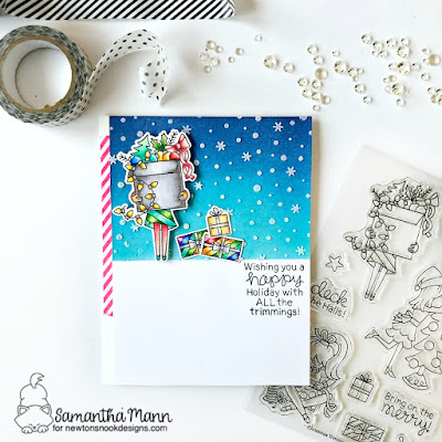 Happy Holidays With All the Trimmings Card by Samantha Mann for Newton's Nook Designs, Distress Inks, Holiday, Christmas, embossing paste, stencil, snow, cards #christmas #cards #distressinks #newtonsnook 