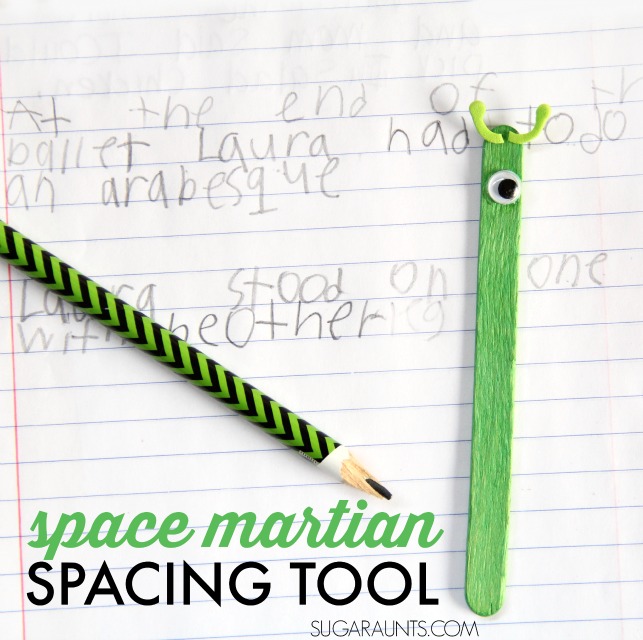 Make a spacing tool with this space martian craft, and work on visual tracking, visual perceptual skills, and visual attention in handwriting.