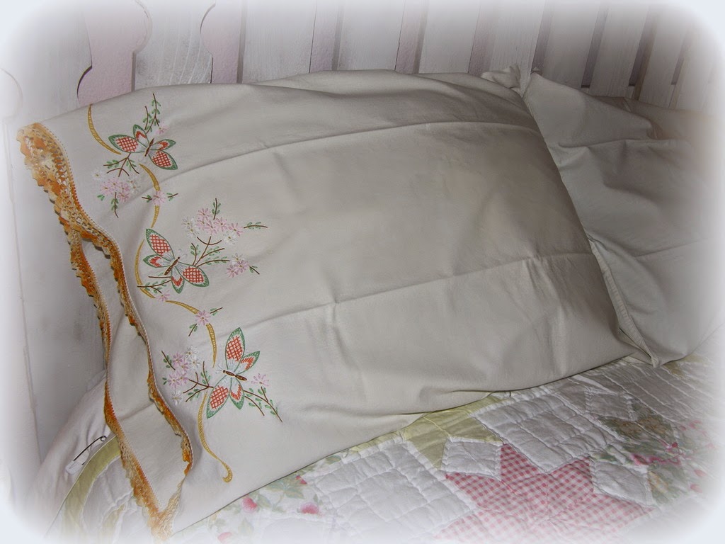 Crafty home cottage vintage hand embroidered pillowcases