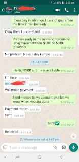 Airtime transaction history with a buyer